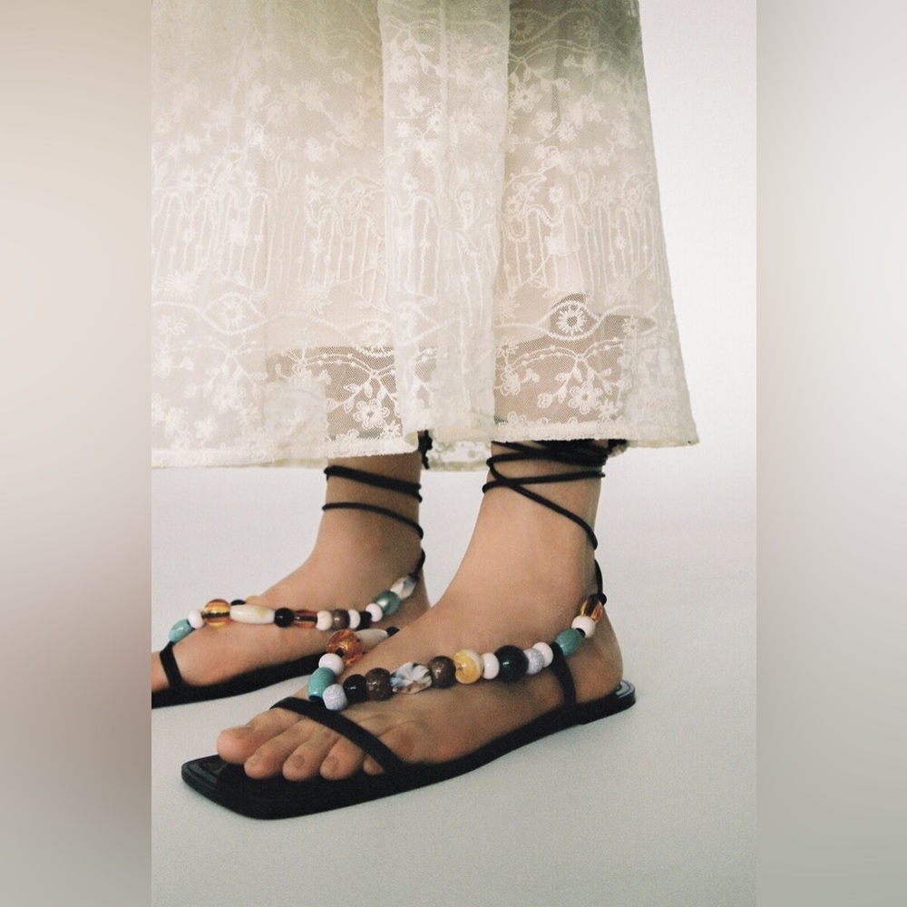 Zara Beaded Wrap Sandals